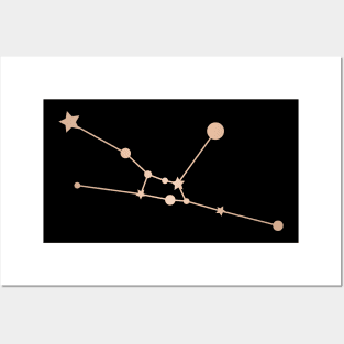 Taurus Zodiac Constellation in Rose Gold - Black Posters and Art